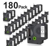 DOREE Lot de 180 rubans d'étiquettes 45013 - 12 mm x 7 m - Noir sur blanc - Compatible avec Dymo D1 12 mm - Plastique résistant à l'eau et aux UV - Compatible avec Dymo LabelManager 160 210D 280 360D