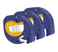 DOREE Lot de 3 Letratag 91200/91220 S0721520 papier Tape,12 mm x 4 m, noir sur blanc, ruban Letratag en papier compatible avec Dymo Letratag LT-100H LT-100T XR XM Plus 200B