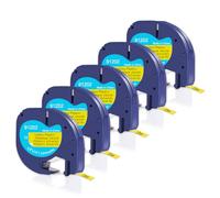 DOREE lot de 5 91202/91222 S0721660 letratag ruban jaune plastique 12mm | Ruban plastique LetraTag 12 mm x 4 m Noir sur jaune pour étiqueteuses dymo Letratag LT-100H, LT-100T, XR, XM, QX50 200B