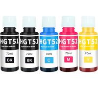 Doree Lot de 5 bouteilles d'encre GT51/GT52 compatibles avec HP DeskJet GT 5810 et 5820 (2 x noir, 1 x cyan, 1 x magenta, 1 x jaune)
