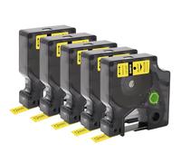 DOREE Lot de 5 Ruban d'étiquettes compatible 45018 S0720580, 12 mm x 7 m, Noir sur Jaune, pour Dymo LM 100, 150, 160, 220P, 260P, 280, 420P, 500TS.