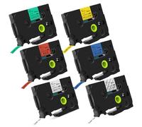 DOREE Lot de 6 bandes Tze compatibles avec Tze131, Tze231, TZe431, Tz531, Tz631, Tz731, 12 mm de large (0,47 ", transparent, blanc, rouge, bleu, jaune, vert, pour P-touch PT-H110,PT-H100LB,PT-H100R