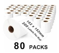 DOREE Lot de 80 rouleaux d'étiquettes d'expédition blanches 102 x 152 mm, compatibles avec Zebra GK420D/GX420D/GK420T/GX420T/ZD620/ZD500R/ZT230/ZT410, noyau de 25 mm (10 rouleaux LZ-102-152-25)