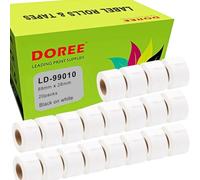 DOREE Pack de 20 rouleaux d'étiquettes standard 99010 S0722370, 28 mm x 89 mm, en papier thermique, compatibles avec Dymo Labelwriter 4XL,320,330, 400, 450,450 Duo,450 Turbo (130 étiquettes/rouleau).