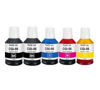 Doree Pack de 5 Bouteilles d’Encre compatibles GI-56 pour Canon MAXIFY GX7050, GX6050, GX5050, GX4050, GX3050 (2 Noir, 1 Cyan, 1 Magenta, 1 Jaune)