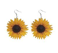 d'Oreilles à avec de Naissance en bois grandes d'oreilles bordure 3D tempérament à trois tendances et style long de tournesol Ensemble Femme (Yellow, One Size)