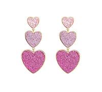 d'oreilles coeur rose pour femmes adolescentes filles mode longue plaqué or paillettes trois coeur d'amour pendantes d'oreilles déclaration anniversaire bal Saint Valentin bijoux cadeaux Boucles Femme