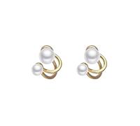 d'Oreilles en perles à double boucle Nouvelles d'oreilles délicates et polyvalentes en argent 925 Fausses À Clipser Légères (Gold, One Size)