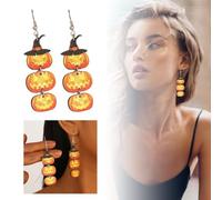 d'oreilles gothiques coloré imprimé en bois, crochet d'oreille, accessoires de boucles d'oreilles d'halloween, boucles d'épissure de trois citrouilles (Orange, 7. 6X2. 2cm)