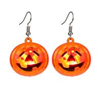 d'oreilles gothiques Femmes Glowing Squelette Citrouille D'oreilles Allumer Glow In The Dark Halloween Drop Dangle Argent Double Anneau Plaqué (A, One Size)