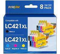 DOREINK LC421XL Cartouche d'encre Compatible pour Brother LC421XL LC421 XL LC-421XL Cartouches pour Brother DCP-J1050DW DCP-J1140DW MFC-J1010DW (LC421XL Noir Cyan Magenta Jaune, 8 Pack)