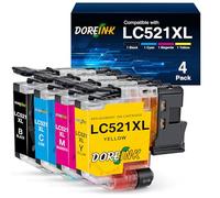DOREINK LC521XL LC521VAL Cartouches d'encre compatibles avec Brother LC521 pour Brother DCP-J1260W DCP-J1310DW DCP-J1313DW DCP-J1360DW DCP-J1460DW, LC521 Noir, Cyan, Magenta, Jaune