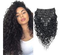 Doren Extensions De Cheveux Humains Boucles Profondes À Clips pour Femmes 8 Pièces 20 Clips 120g Cheveux Brésiliens Remy Water Wave Couleur Noir Naturel 40,6 cm(16 Pouces)