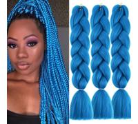 Doren Kanekalon Jumbo Tresses Extensions De Cheveux Fibre Synthétique Yaki Droit pour Boîte De Bricolage Tressage Cheveux 3 Pièces 61 CM 24 Pouces A30 Bleu Paon