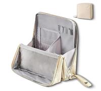 Doresty Makeup Bag, Doresty Standing Makeup Bag - Portable, Large Capacity, with Compartments and Handle for Girls Women (Beige)
