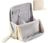 Doresty Makeup Bag,Multi-Purpose Large Capacity Oxford Cloth Standing Makeup Bag,Waterproof Cosmetic Toiletry Bags with Compartments (Beige)