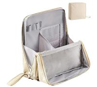 Doresty Makeup Bag, Relevanton Standing Makeup Bag, Oxford Fabric Standing Makeups Bags, Portable, Large Capacity, Waterproof with Compartments, for Women & Girls (Beige)