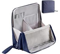 Doresty Makeup Bag, Standing Makeup Bag - Large Capacity Waterproof Oxford Cloth Cosmetic Organizer with Compartments, Freestanding Toiletry/Travel Bag for Women(Navy Blue)