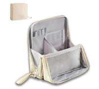 Doresty Makeup Bag, Standing Makeup Bag, Multi-Purpose Large Capacity Oxford Cloth Standing Makeup Bags, Waterproof Makeup Organizer with Compartments (Beige)