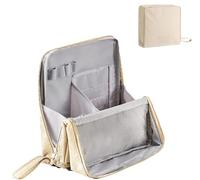 Doresty Trousse de toilette verticale en tissu Oxford multi-usages - Trousse de toilette verticale - Séparation sèche et humide - Avec poignée et compartiment - Étanche, beige