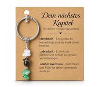 DORHWIX 1 Porte Bonheur Porte-Clés Pierres Naturelles, Avec Pierre De Lune, Labradorite Et Avanturine, Carte Incluse, Parfait Pour Cadeau De Départ Et Nouveau Départ