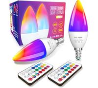 DoRight 3W E14 Ampoule bougie, C35 LED à changement de couleur avec télécommande, fonction mémoire, équivalent 40W, RVB + blanc chaud 3000K à intensité variable (2 pièces)