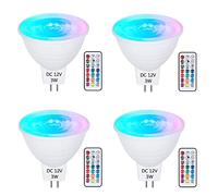 DoRight 4x AC/DC 12V MR16 Ampoules LED à Changement de Ccouleur GU5.3 avec Télécommande RGB+Blanc Froid Dimmable, 3W Équivalent 30W, Lumières D'ambianc, avec Fonction de Mémoire et de Synchronisation