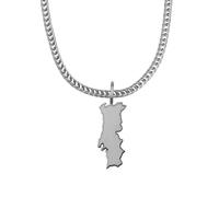 d'origine Chaîne en forme de carte du Portugal en argent pour homme - En acier inoxydable 316L - 60 cm - Pendentif de 27 mm - Sablé mat + contour poli - Cadeau racines portugaises