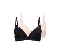 DORINA Angie Lot de 2 Soutiens-Gorge Push-Up Plongeant - Dentelle et Microfibre - Armatures, Bretelles Réglables, Coques Amovibles, Blanc et Beige