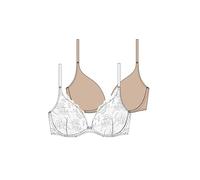 DORINA Angie Lot de 2 Soutiens-Gorge Push-Up Plongeant - Dentelle et Microfibre - Armatures, Bretelles Réglables, Coques Amovibles, Noir et Beige
