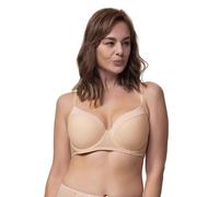 Dorina Carmen - Soutien-Gorge Demi pour Femme, Légèrement Rembourré, Bonnets Moulés avec Armatures et Microfibre Rayée Brûlée, Ailes Dos en Power Mesh pour Poitrines Courbées, Beige