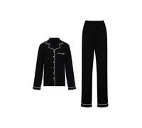 Dorina Charli Ensemble Pyjama - Tissu Jersey Viscose Doux, Détails de Piping, Haut à Manches Longues & Pantalon, Noir