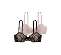 Dorina CHLOE - Ensemble de Soutiens-Gorges Demi pour Femme, Pack de Deux Pièces, Avec Armatures et Bonnets Moulés, Détails en Dentelle Florale et Nœud en Satin, Bretelles Réglables, Noir, Nude