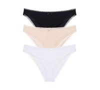 Dorina Essential Cotton Culottes Midi Multi-Pack (Lot de 3) - Couverture Totale, Tissu Respirant, Bordure Dentelle, Noir, Blanc et Beige