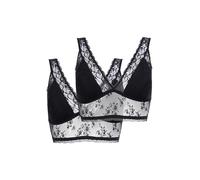 Dorina Essential Lace Bralette 2-Pack - Coques Pleines sans Armatures, Dentelle Romantique, Rembourrage Léger Amovible, Noir