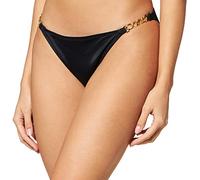 DORINA FILAO Bas de Bikini Tanga avec Détail Chaîne Dorée, Tissu Micro Lisse, Coupe Tanga Flattante, Design Luxueux, Noir