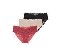 DORINA LANA-D-3PP Culottes en Dentelle Femme, Lot de 3, Couverture Modérée, Confort au Quotidien, Corail, Beige, Noir