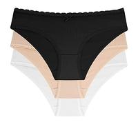 DORINA Lot de 3 Culottes Hipster Femme Naomi - Coton Doux avec Finition Dentelle à la Taille, Couverture Totale, sous-vêtements Confortables, Ivoire, Beige et Noir