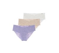 DORINA Lot de 3 Culottes Lana - Couvrance Modérée, Dentelle Florale, Confort Quotidien, Violet, Beige et Ivoire