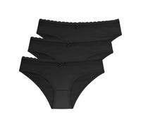 DORINA NAOMI-3PP Culottes Hipster Femme en Coton, Lot de 3, Ceinture en Dentelle, Tissu Doux et Respirant, Noir, Noir, Noir
