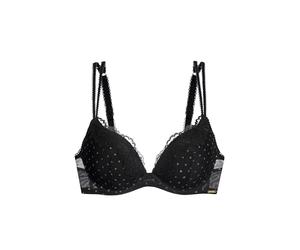 DORINA Origins-Shimmer Dot-Plunge Origins Soutien-Gorge Push-Up Plongeant - Armatures, Bonnets Moulés, Maille à Pois Scintillants, Dentelle et Bretelles Réglables, Noir