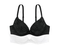 DORINA Soutien-Gorge Push-Up Plongeant Femme Sonia, Lot de 2 - À Armatures, Bonnets Moulés avec Dentelle et Tissu Microfibre Lisse pour Effet Pigeonnant et Confort, Noir et Blanc