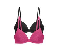 Dorina Willa Lot de 2 Soutiens-Gorge Push-Up Plongeants - Armatures, Rembourrés, Bretelles Réglables, Dentelle & Microfibre, Rose et Noir