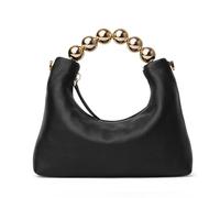 DORIS&JACKY Petit sac à main à poignée en perles sur le dessus et sangle de chaîne, pochette de soirée de designer pour femme, noir, Small