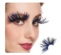 Dorisue Eyelashes Double Lip Black with Blue Big Extra Long Plume Eyelashes Long and Thick Exaggerated False Eyelashes Extension for Women Girls Cosplay Fancy Ball Halloween (Blue)