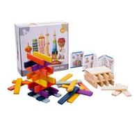 Dorjee - Boite de 200 planchettes de construction colorées et naturels en bois - Inclus: modèles de construction - à partir de 3 ans G