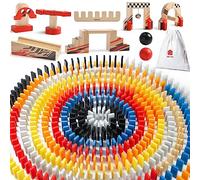 Dorjee - D3.400 - Jeu de Domino Rally coloré en Bois 115 pièces - avec élements de Circuits et Sac en Coton - pour Enfants à partir de 3 Ans