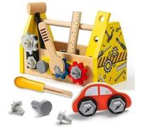 Dorjee - Ma boite à outils mécano en bois - 33 pièces pour bricoler dans sa boite en bois à partir de 3 ans - Jaune G
