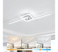 Dorlink Plafonnier LED à intensité variable, rotatif, pour chambre à coucher, 22 W, 3000 K/4000 K/6500 K, vagues, lampe de table à manger, 2 lumières, lampe de couloir, applique murale LED argentée