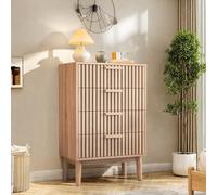 Dormely Commode 4 tiroirs, Meuble de Rangement avec antichute,Chiffonnier Bois Colonne avec Poignées et Pieds, Tiroir pour Chambre, Salon, Bureau, 60x34x91cm